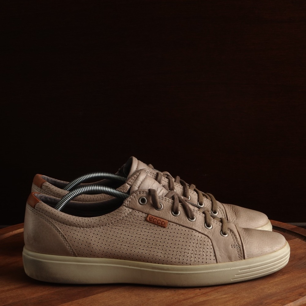 Ecco Sneakers Mens SZ EU 46 US 12-12.5 Beige Soft 7 Comfort Leather Walking Shoe